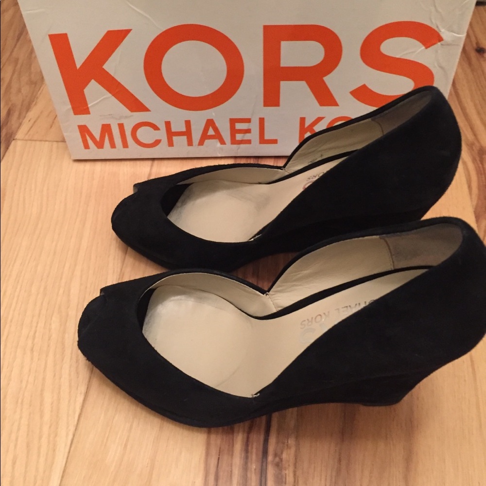 MICHAEL KORS Suede Peep Toe Wedges